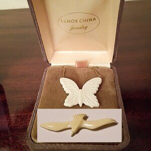 Vintage Lenox Porcelain Butterfly Necklace and Seagull Pendant